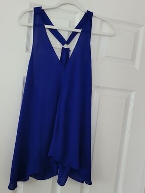 Women's Sleeveless V-Neck Blue Chiffon Tank Dress